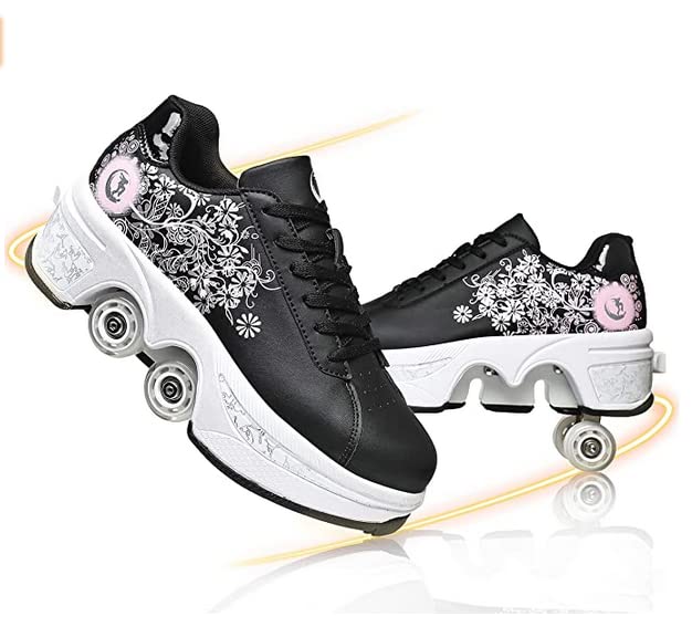 LDRFSE Schuhe mit Rollen, Rollschuhe Skateboard Schuhe Kinderschuhe Mit Rollen Skate Shoes Rollen Sc