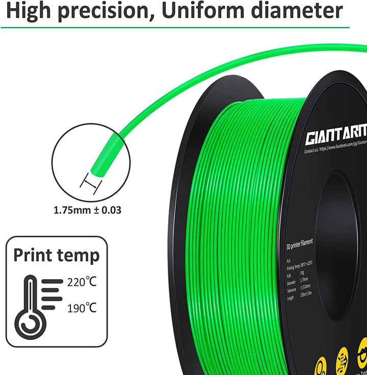 PLA Filament 1.75mm,GIANTARM 3D Drucker Filament PLA Grün 1kg Spool C-Grüner, C-Grüner