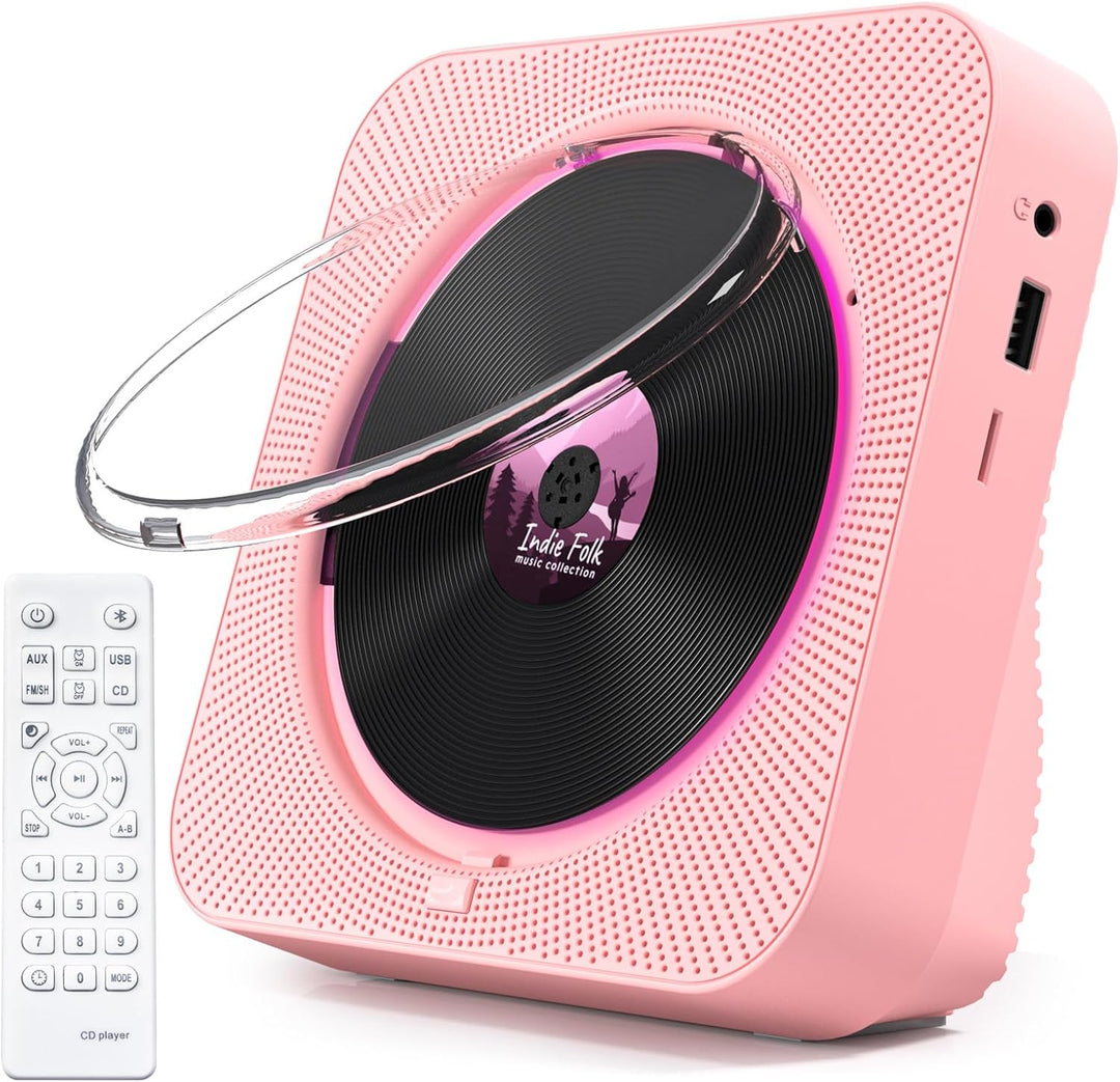 KOVCDVI CD Player mit Radio CD Player Bluetooth 5.1 mit 5W Dual Lautsprecher Wiedergabeleuchte Fernb