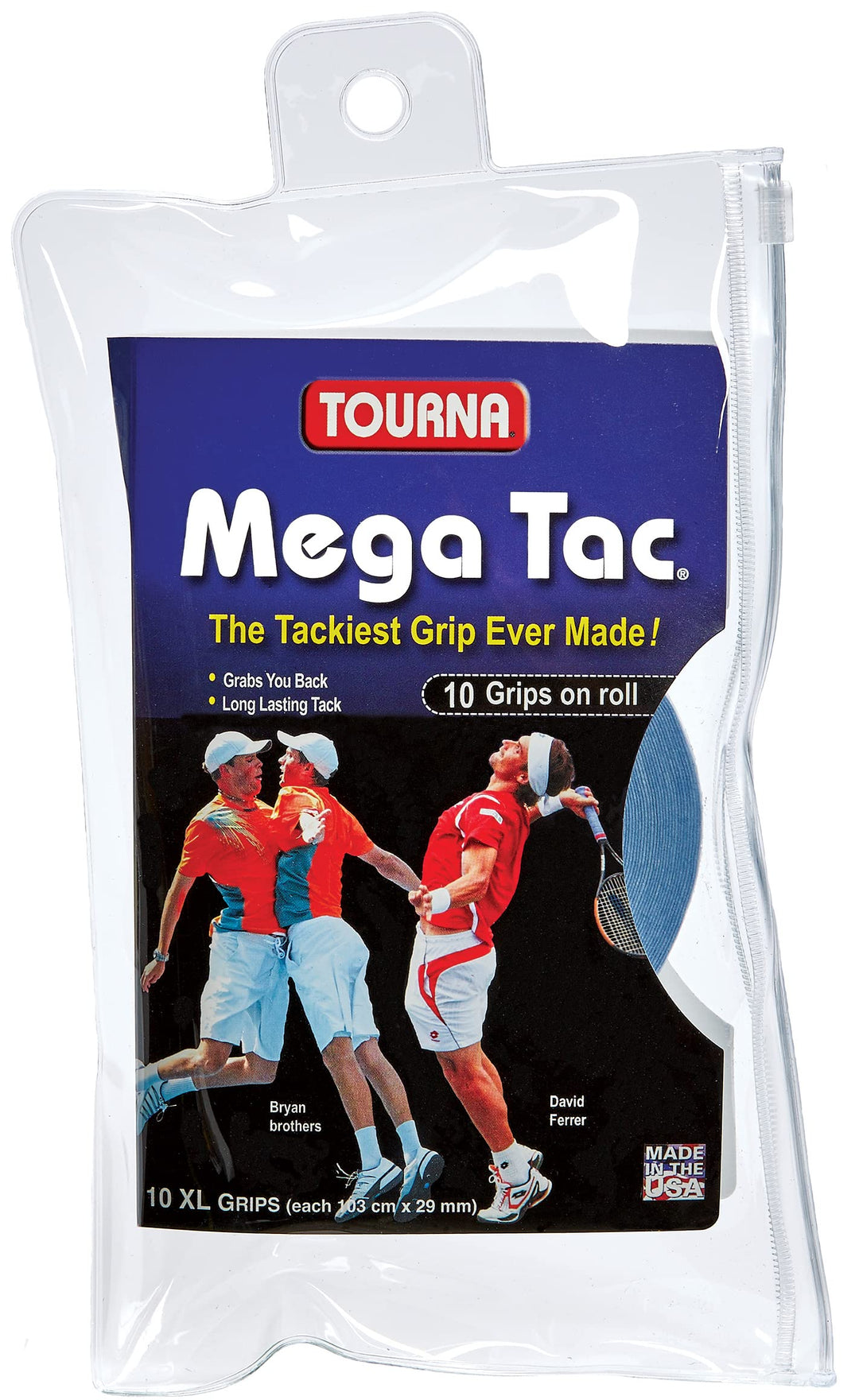 Tourna Mega Tac Extra Tacky Overgrip, 10er-Pack STANDARD Blau, STANDARD Blau