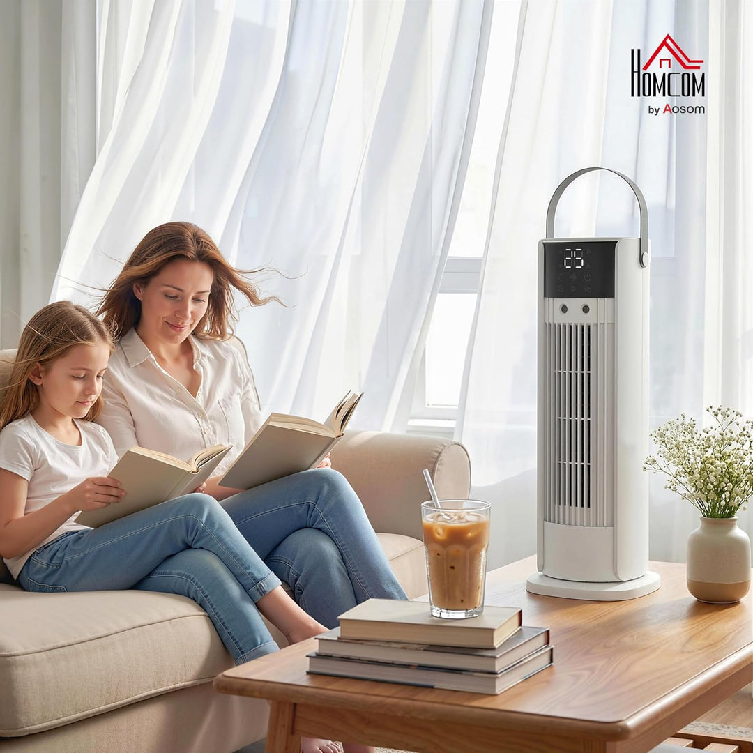 HOMCOM Turmventilator Kleiner Ventilator mit Nebelfunktion, 3 Geschwindigkeiten DC Motor, LED Anzeig