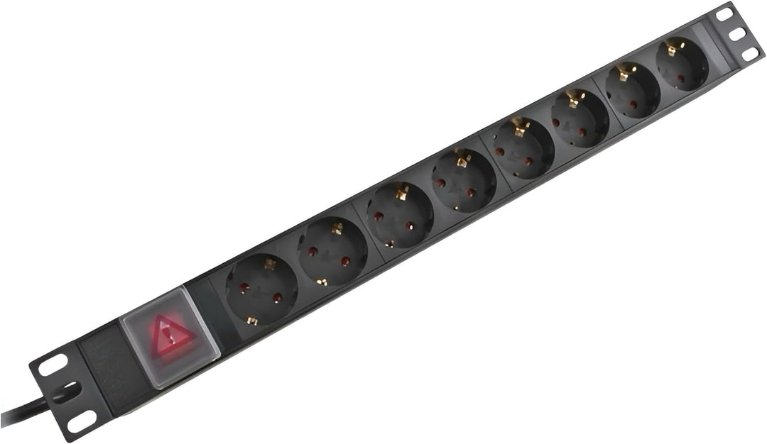 DINIC 19 Zoll Steckdosenleiste aus Aluminium, GS (8-Fach mit Schalter), 8-fach mit Schalter