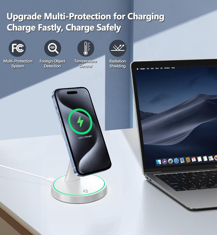 Induktive Ladestation Kompatibel mit Mag Safe Ladegerät,OANDYS 2 in 1 15W Schnelles iPhone Ladestati