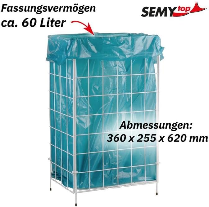 SemyTop ST-88450 Abfallkorb 60 Liter, Zusammenlegbar, Weiss, Metall Beschichtet Single, Single
