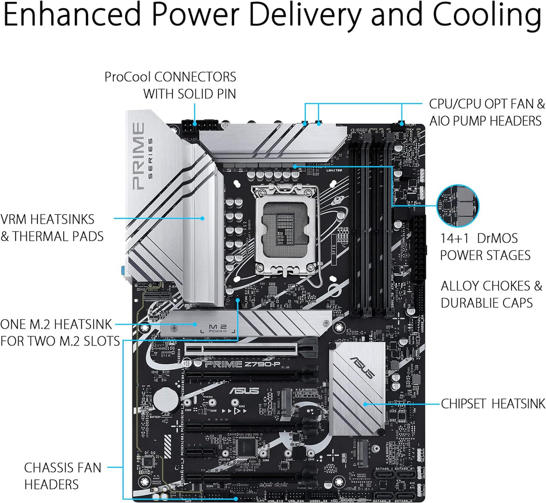 ASUS Prime Z790-P Gaming Mainboard Sockel Intel LGA1700 (ATX, PCIe 5.0, DDR5 Speicher, 3x M.2, HDMI,