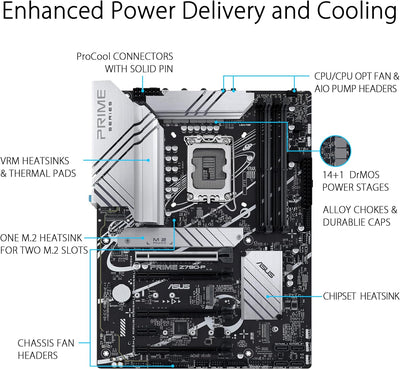 ASUS Prime Z790-P CSM Mainboard Sockel Intel LGA1700 (ATX, PCIe 5.0, DDR5 Speicher, 3x M.2, HDMI, Di