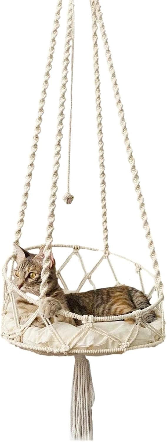 Makramee-Katzenhängematte, Boho Makramee Katzenschaukel Hängematte, Quaste Makramee hängende Katzenh