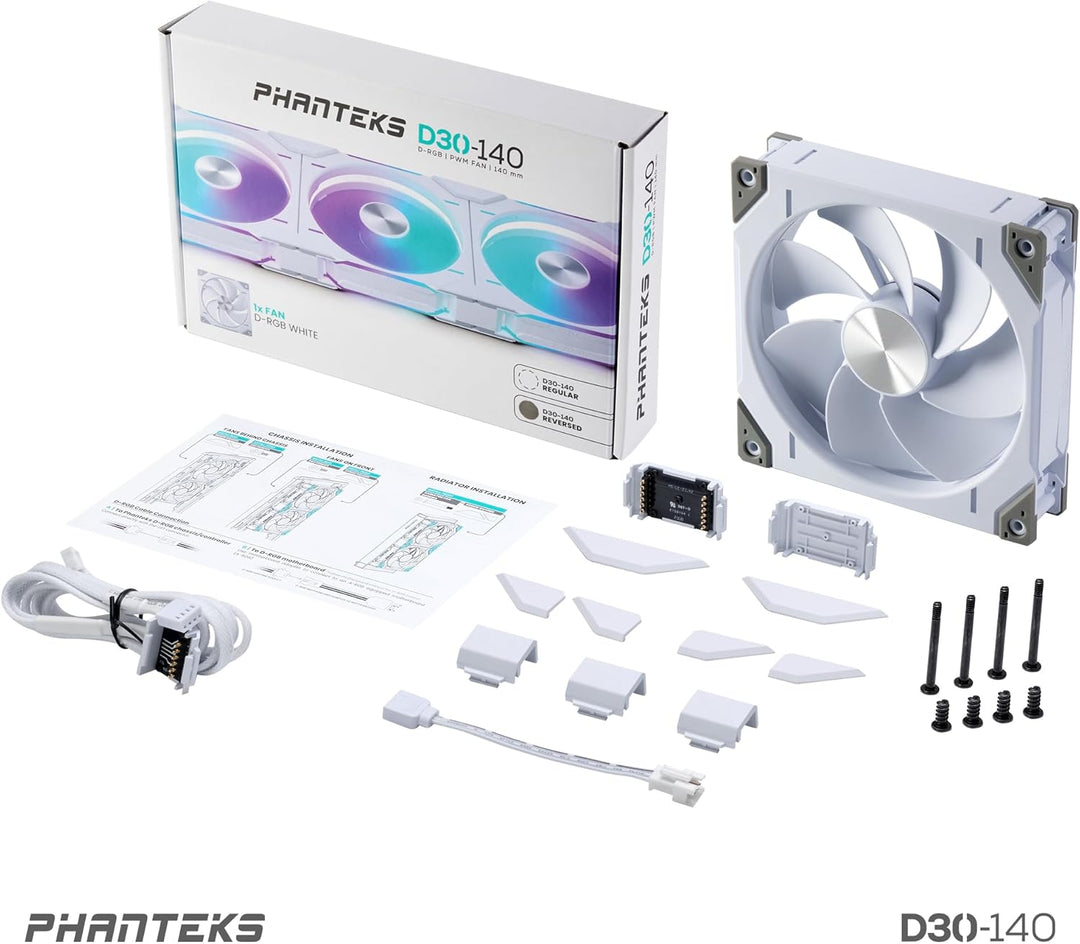 Phanteks D30 PWM Regular Airflow, D-RGB Lüfter - 140mm, weiss Standard x1 Black, Standard x1 Black