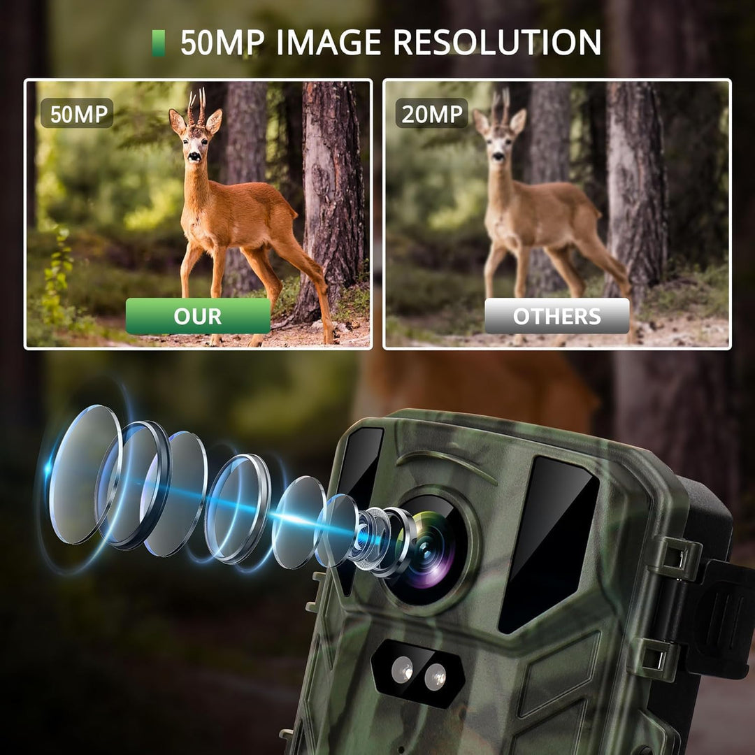 VanBangTec Mini Wildkamera 4K 50MP, Wildtierkamera mit Nachtsicht Bewegungsmelder 850 IR LEDs, 0,2s
