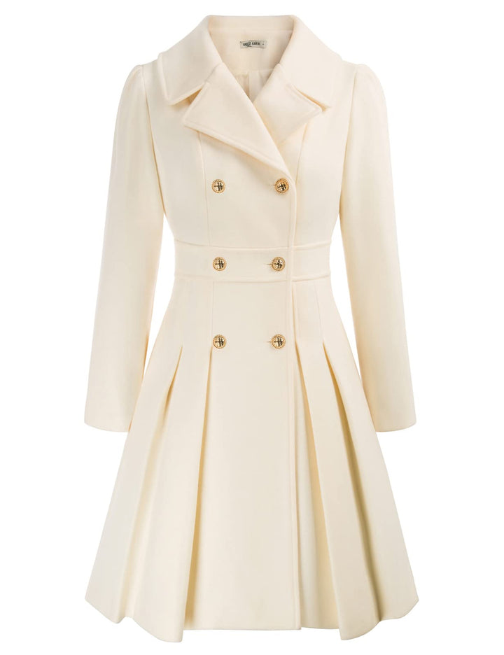 GRACE KARIN Damen Mantel Wintercoat Revers Zweireihiger Mantel Knielang Trenchcoat Winter Lang A-Lin