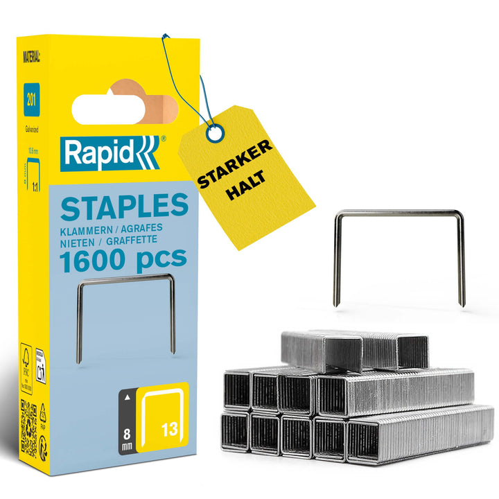 Rapid Tackerklammern Typ 13, 8mm Klammern, 1.600 Stk., Feindrahtklammern für Holz und Leinwand