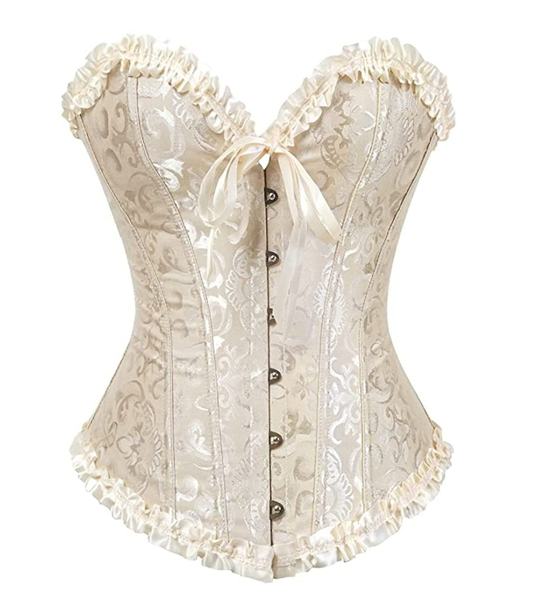 Damen Korsett Bauchweg Vollbrust Corsage Top Gothic Burlesque Schnüren Bustier Aprikose M, Aprikose