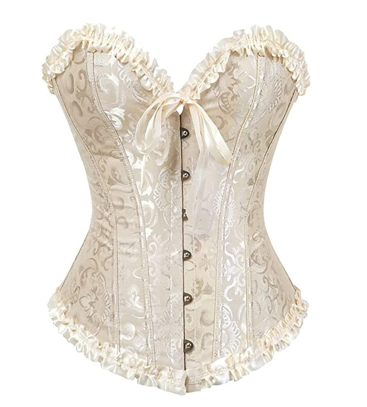 Damen Korsett Bauchweg Vollbrust Corsage Top Gothic Burlesque Schnüren Bustier Aprikose L, Aprikose