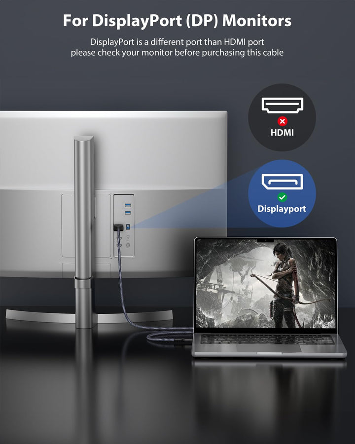 Maxonar [2 Pack USB C DisplayPort Kabel 8K@60Hz 4K@60Hz/144Hz/120Hz 5K@60Hz 2K@240Hz Thunderbolt 3 z