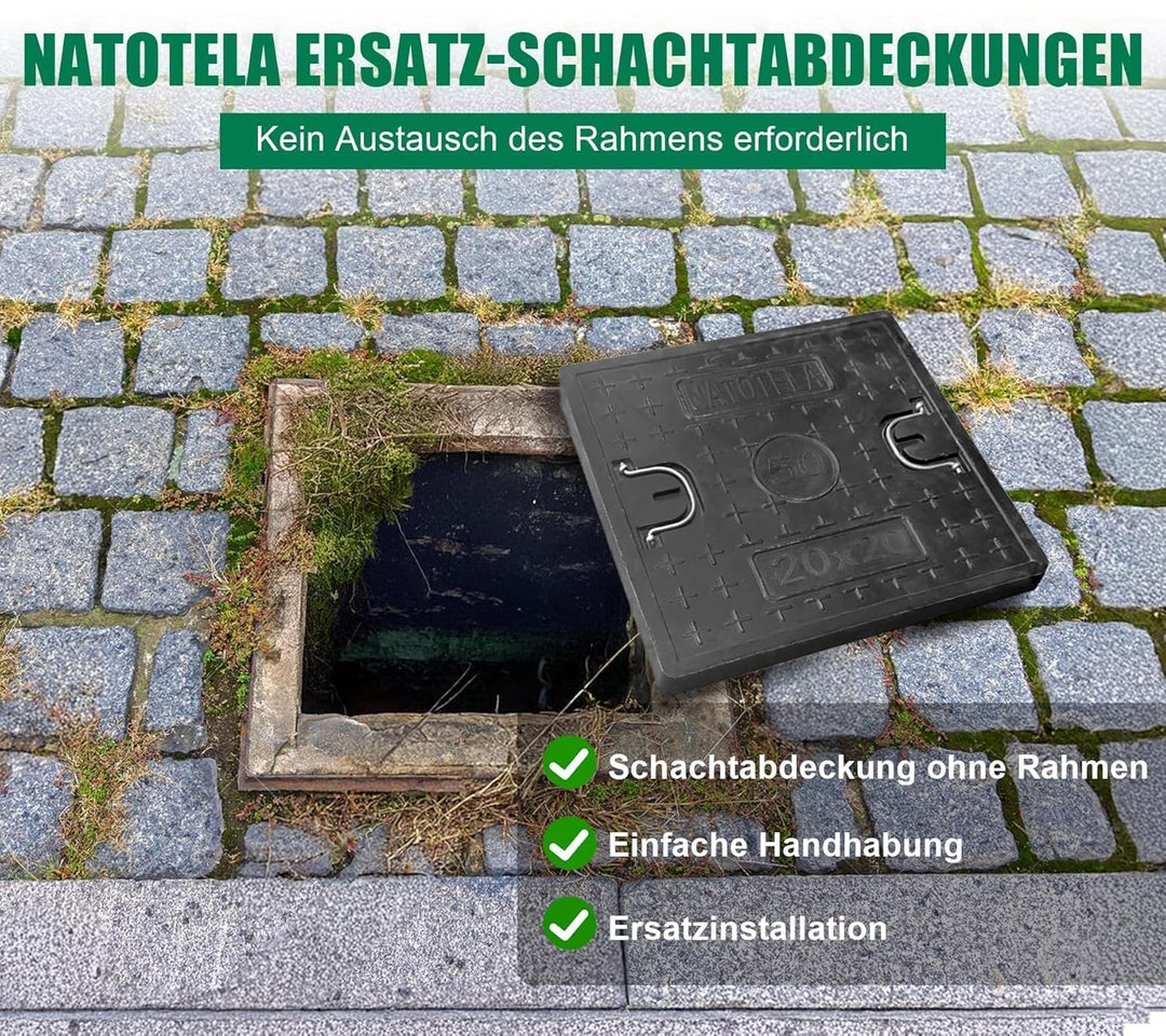 GFK-Schachtdeckel ohne Rahmen mit Griff 500 x 500 mm Glasfaser Schachtabdeckung FRP/GRP Abdeckplatte