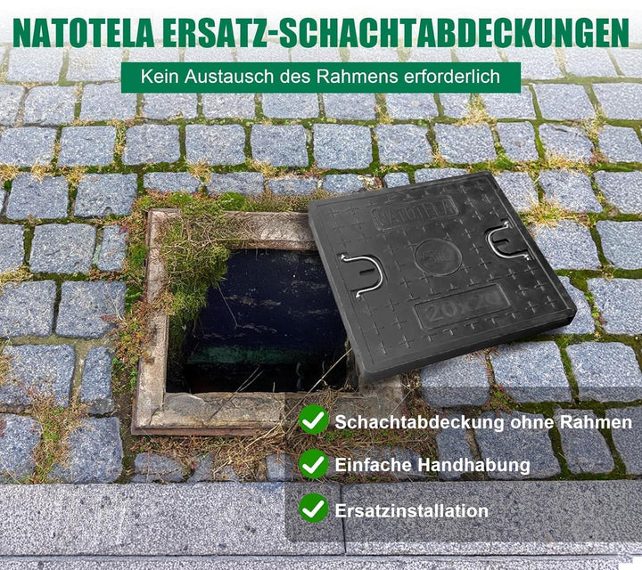 GFK-Schachtdeckel ohne Rahmen mit Griff 500 x 500 mm Glasfaser Schachtabdeckung FRP/GRP Abdeckplatte