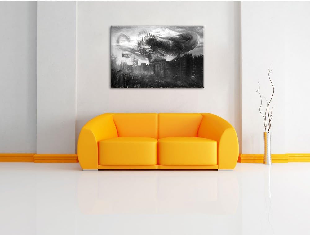 Pixxprint Drache über der Festung als Leinwandbild/Grösse: 100x70 / Wandbild/Kunstdruck/fertig bespa