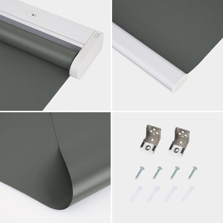 Allesin Wiederaufladbare Verdunklungsrollo ohne Bohren, (45x100cm,Anthrazit) Elektrische Rollo Innen