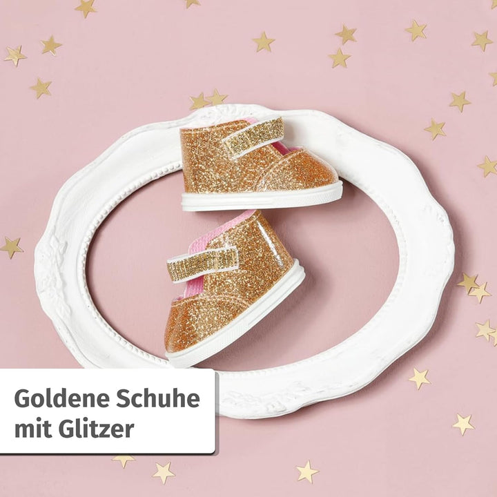 Baby Annabell Goldene Schuhe mit Einlegesohlen 43cm, Puppenschuhe mit Klettverschluss für 43 cm Pupp