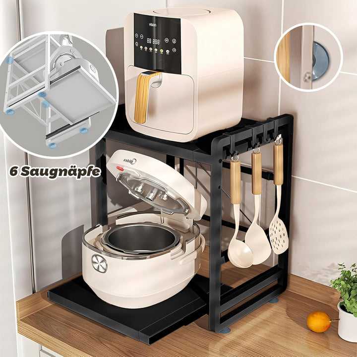 2-stüfiges Mikrowellenregal – Höhenverstellbare & Ausziehbare Küchen-Ablage mit Schublade – Aus Kohl