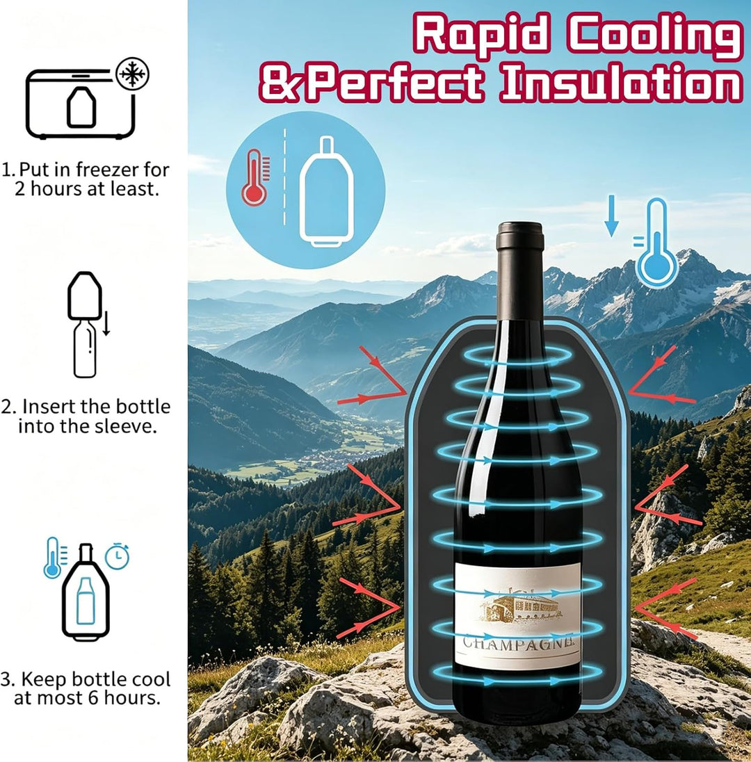 2 Stück Kühlmanschette Wein, Weinkühler Manschette Schwarz, Flaschenkühler für Unterwegs, Wiederverw
