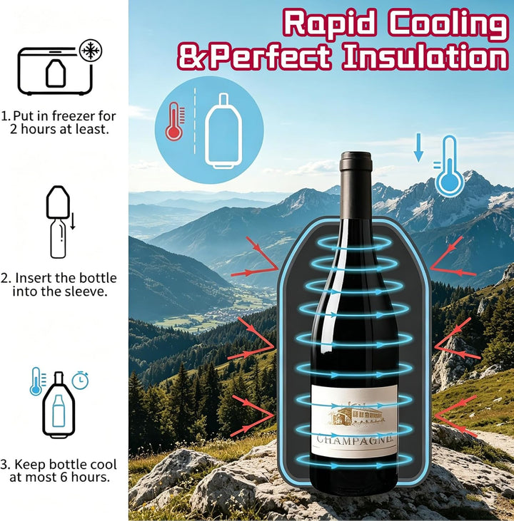 2 Stück Kühlmanschette Wein, Weinkühler Manschette Schwarz, Flaschenkühler für Unterwegs, Wiederverw