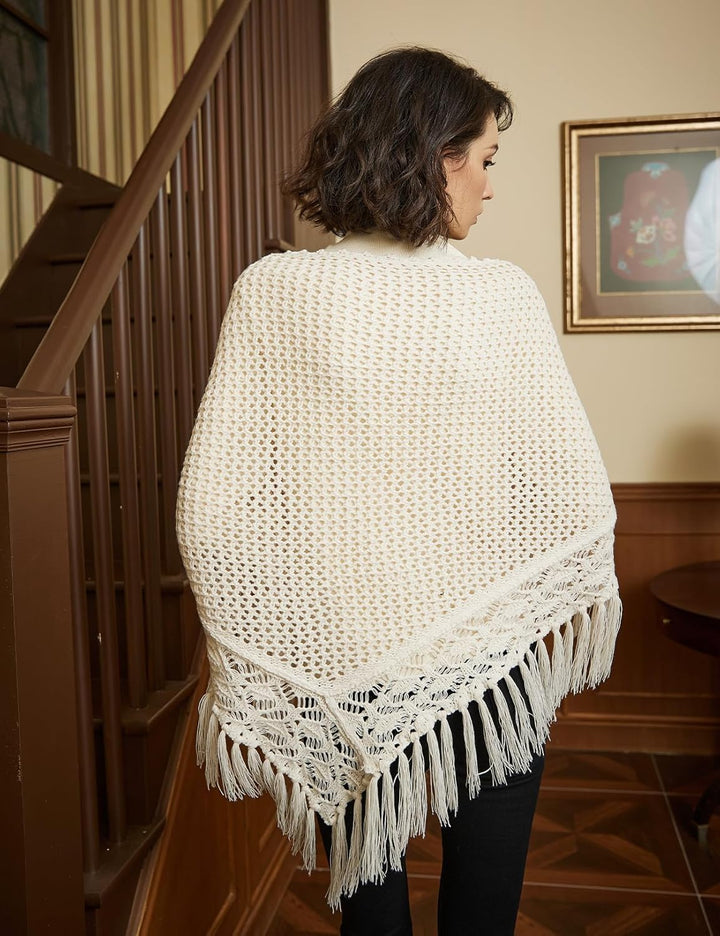 BEAUTELICATE Damen Gestricker Schal Stola Dreiecksschal Warm Hohl Stricken Cape Cardigan Elegantz Dr