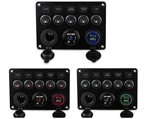 Boot Multi-Funktions-Panel - 5 Gang ON-Off Kippschalter Panel, Dual-USB-Buchse Ladegerät 2.1A & 2.1A