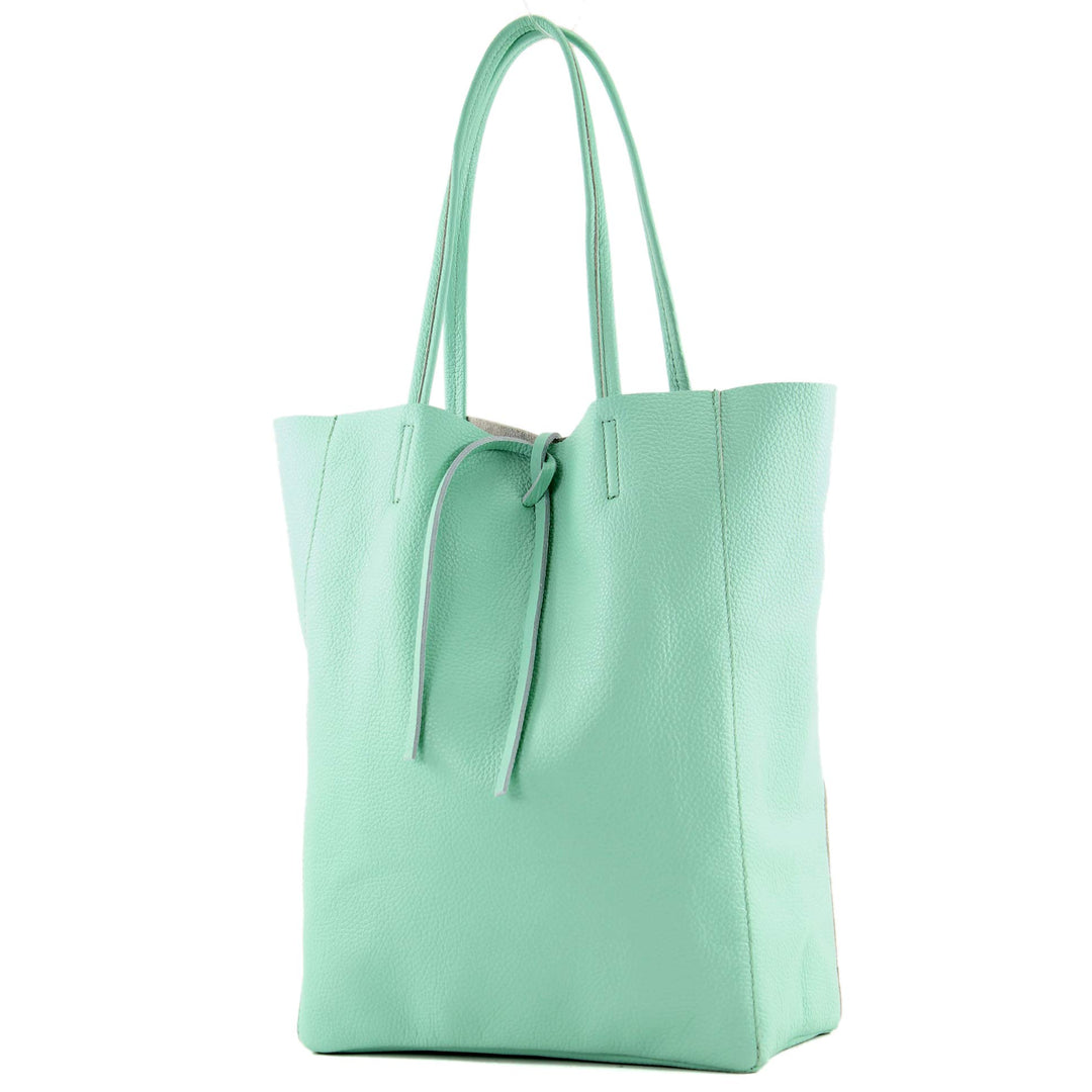 modamoda de - T163 - Ital. Shopper Large mit Innentasche aus Leder Mint, Mint