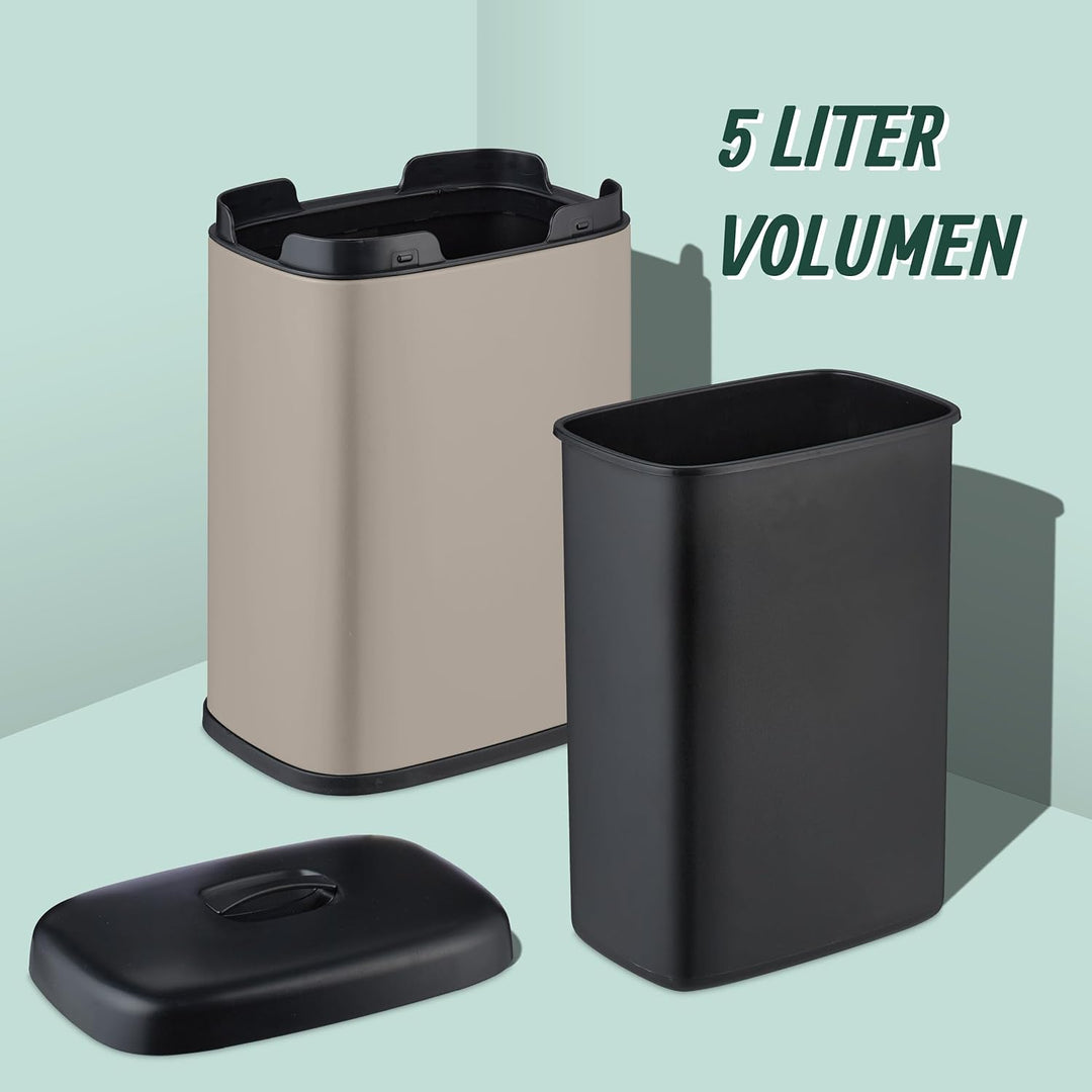 Relaxdays Mülleimer Wandmontage, 5 Liter, Einhängen oder Kleben, Inneneimer, Küchenabfalleimer, Badm