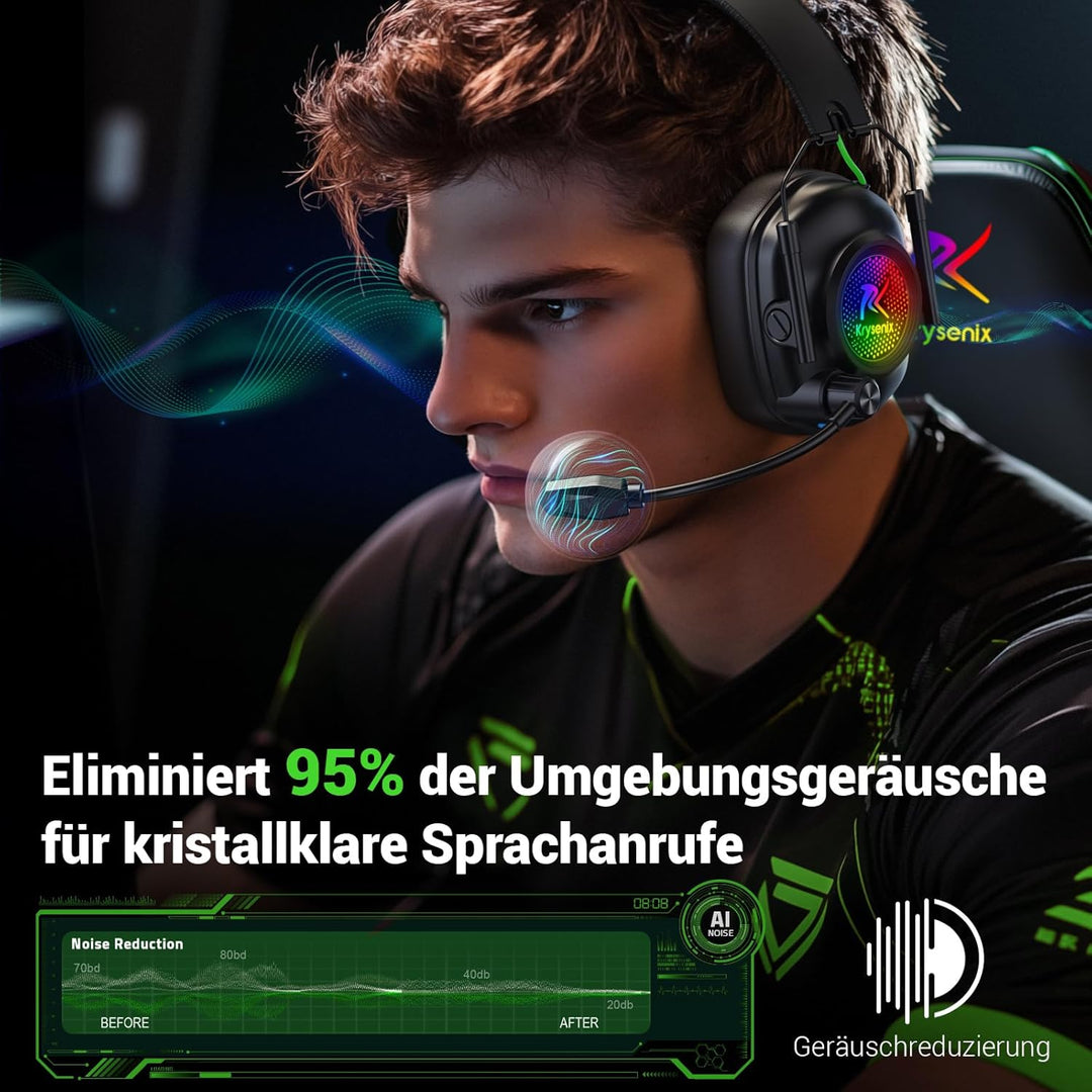 KGH2 Gaming Headset Wireless für PS4, PS5, PC, Mac, Switch, 2.4GHz Gaming Headset mit Mikrofon, Falt