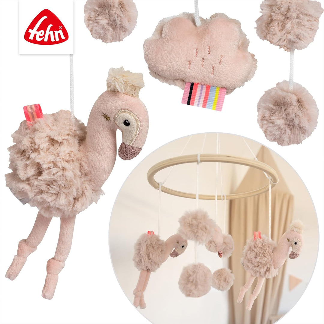 Fehn Holz-Mobile Flamingo – Holz-Mobile mit niedlichen Stoff-Figuren – Einschlafhilfe zur Beruhigung