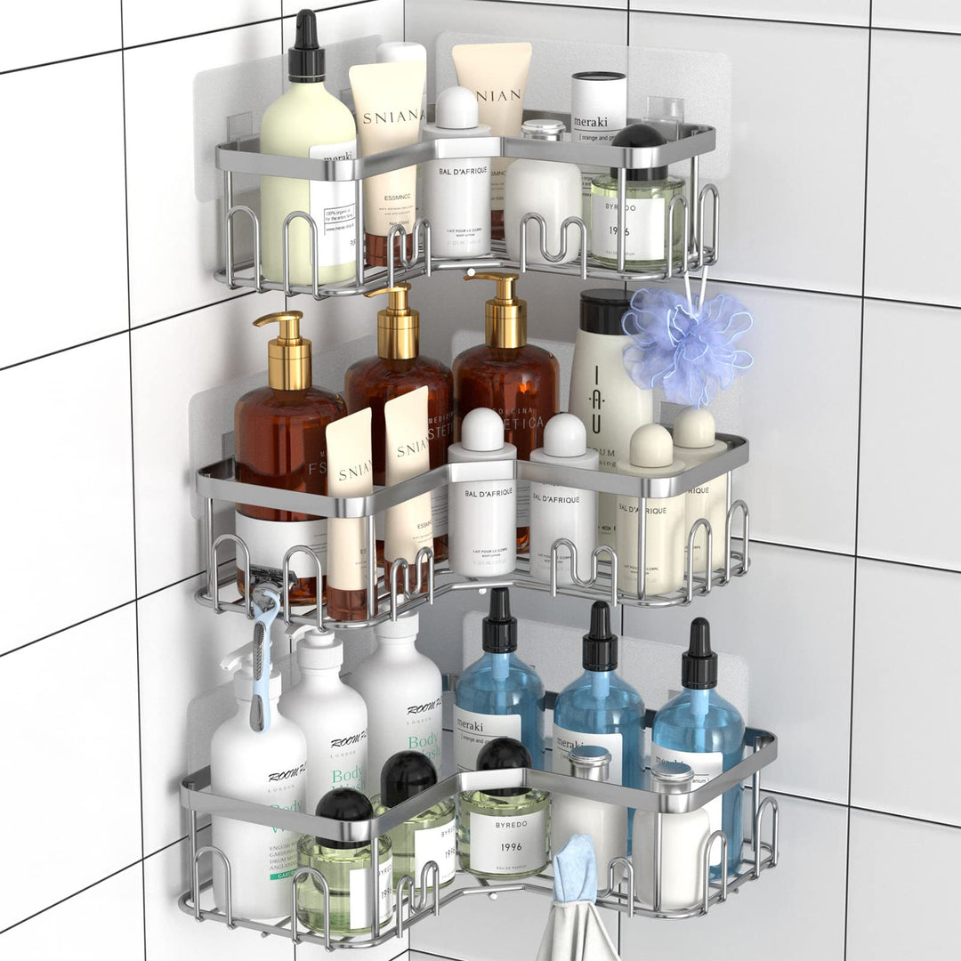 Menbyci 3 StüCk Duschablage Ohne Bohren Ecke, BadzubehöR Ohne Bohren, Shampoo Halterung FüR Dusche,