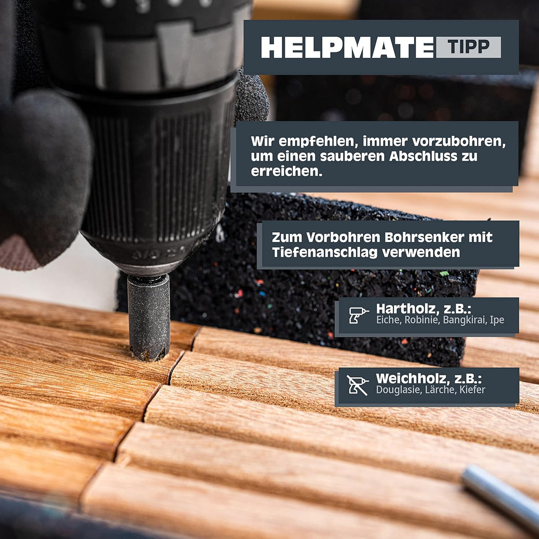 HELPMATE – Terrassenschrauben 5x60 Edelstahl A2 Rostfrei – 200 Stück Dielenschrauben + 1 T25 Bit – T