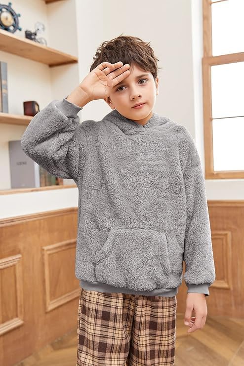 Haloumoning Kapuzenpullover Kinder Teddy Fleece Hoodie Unisex Warm Sherpa Sweatershirt Mädchen Junge