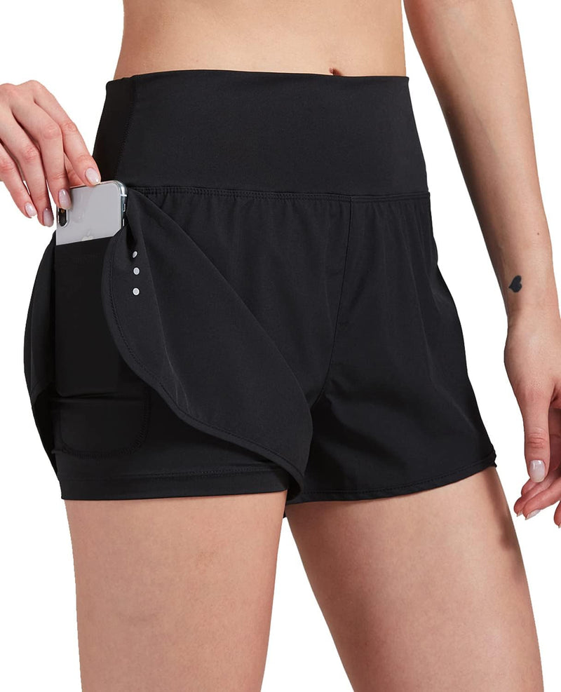 VIGVAN 2 in 1 Laufhose Damen Sport Shorts Sommer Kurze Hose Schnell Trocknend Fitness Shorts Yoga Sh