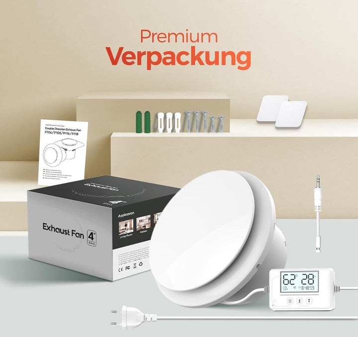 Badlüfter mit Feuchtigkeitssensor Temperatursensor Timer - 3 Stufen Bad Lüfter 100mm - Automatischer