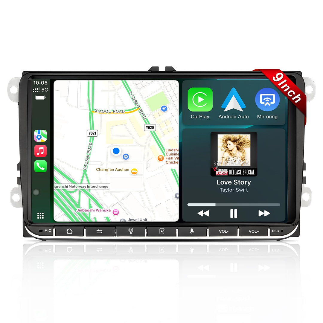Autoradio mit Navi Bildschirm für VW Golf 5/6 Seat Passat Sharan Tiguan,9 Zoll Golf Radio mit Apple