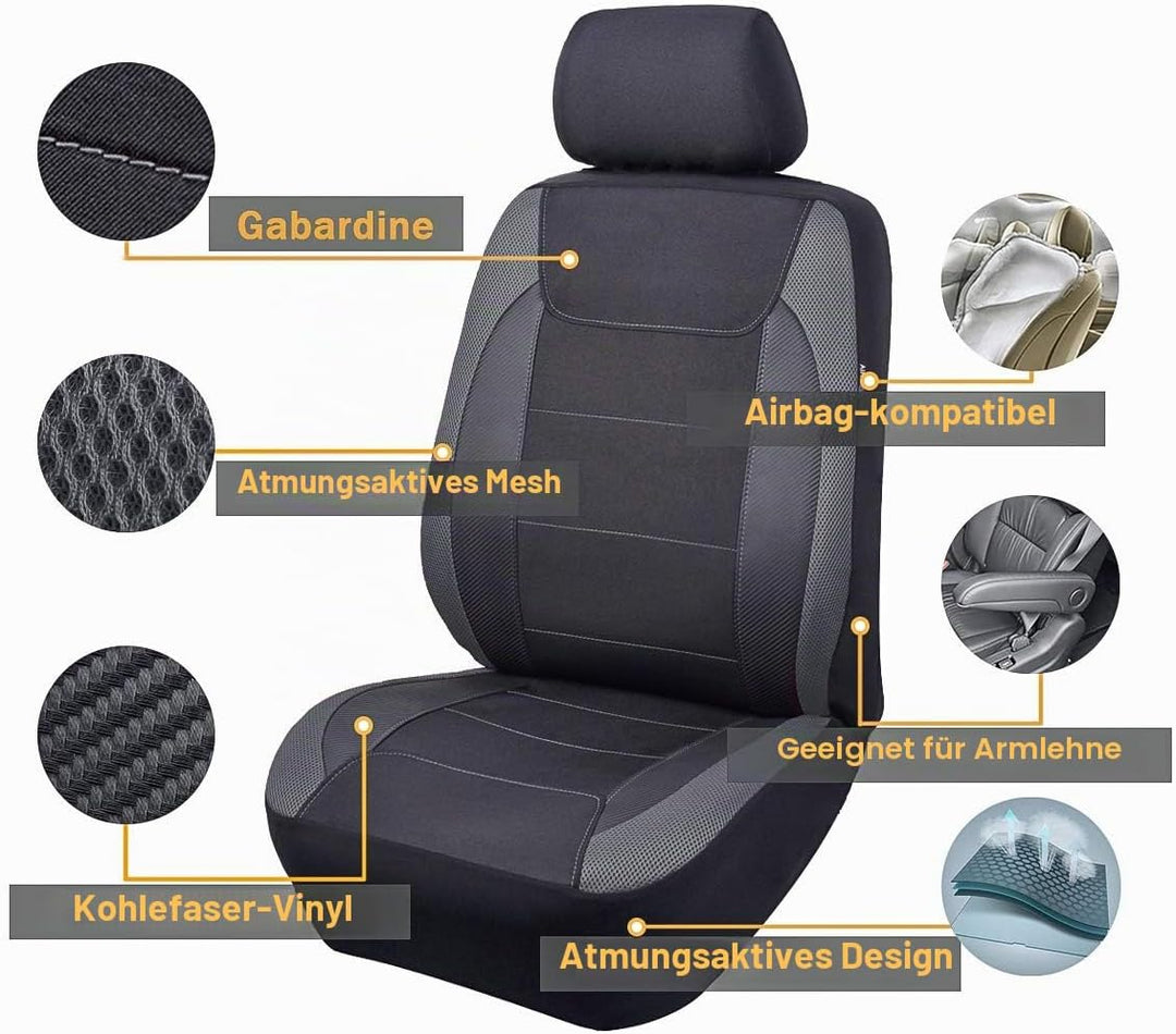 Flying Banner Gabardine Vordersitzbezüge aus Netzstoff Airbag-kompatibel universell für die meisten