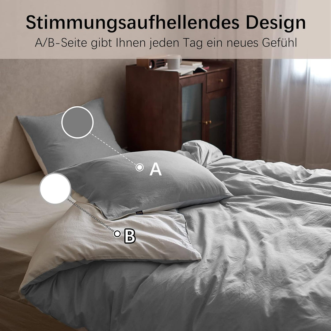 MILDLY Bettwäsche 200x200 Baumwolle, Bettwäsche-Sets Rauchgrau 3 Teilig mit Reissverschluss Ähnliche