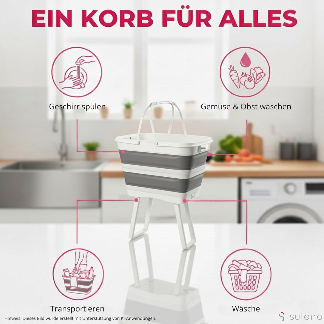 Faltbare Multifunktions-Waschwanne mit Ablauf – 26 L, wasserdicht &amp; platzsparend – Wäschekorb faltba