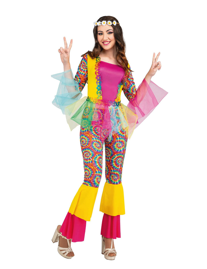 Generique - Stilvolles Hippie-Kostüm für Damen Faschings-Verkleidung mit Tüll bunt - S, S