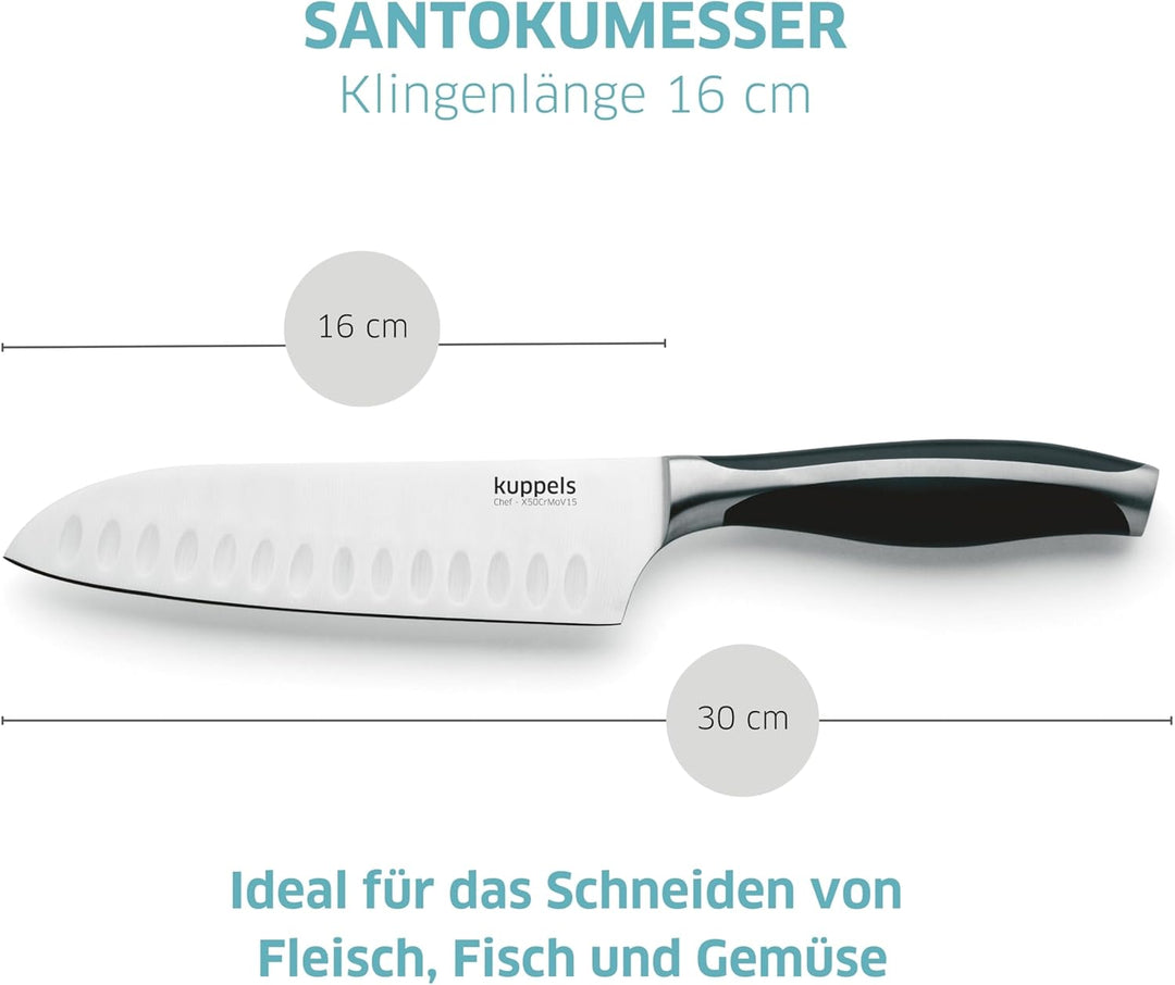 Kuppels CHEF Santokumesser | exzellente Schärfe &amp; Schnitthaltigkeit | hochwertiger Klingenstahl |Küc