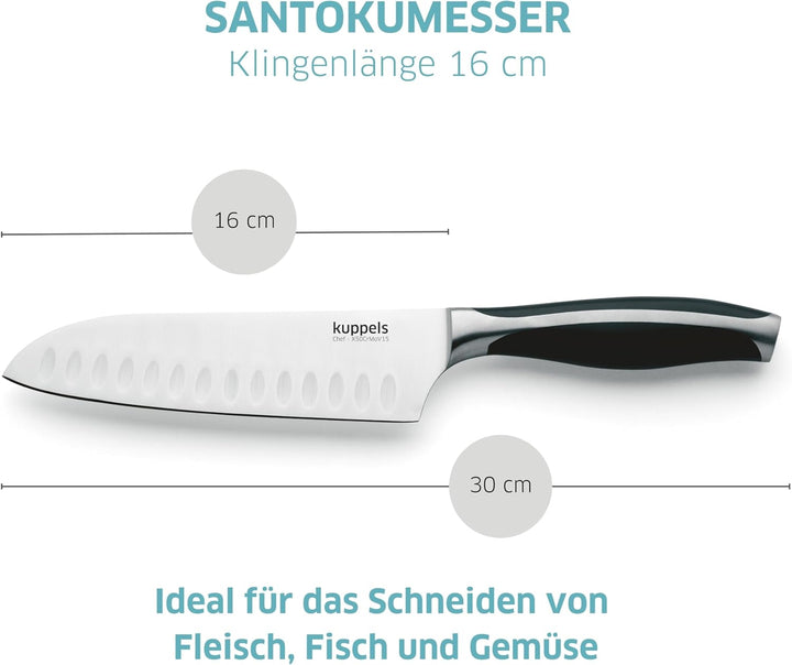Kuppels CHEF Santokumesser | exzellente Schärfe &amp; Schnitthaltigkeit | hochwertiger Klingenstahl |Küc