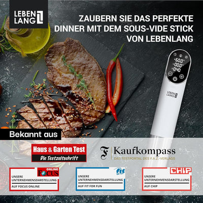 LEBENLANG 1200W Sous Vide Stick - Mit App-Steuerung I Edelstahl Su Vide Garen mit Timer für Fleisch