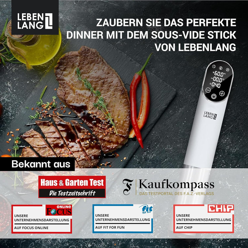 LEBENLANG 1200W Sous Vide Stick - Mit App-Steuerung I Edelstahl Su Vide Garen mit Timer für Fleisch