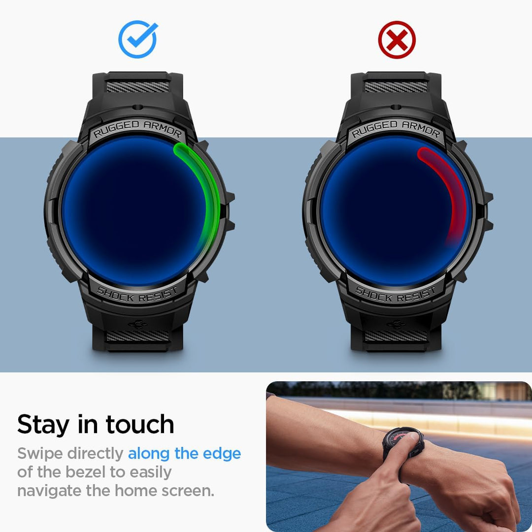Spigen Rugged Armor Pro Hülle mit Armband Kompatibel mit Samsung Galaxy Watch 6 44mm 2023 - Schwarz