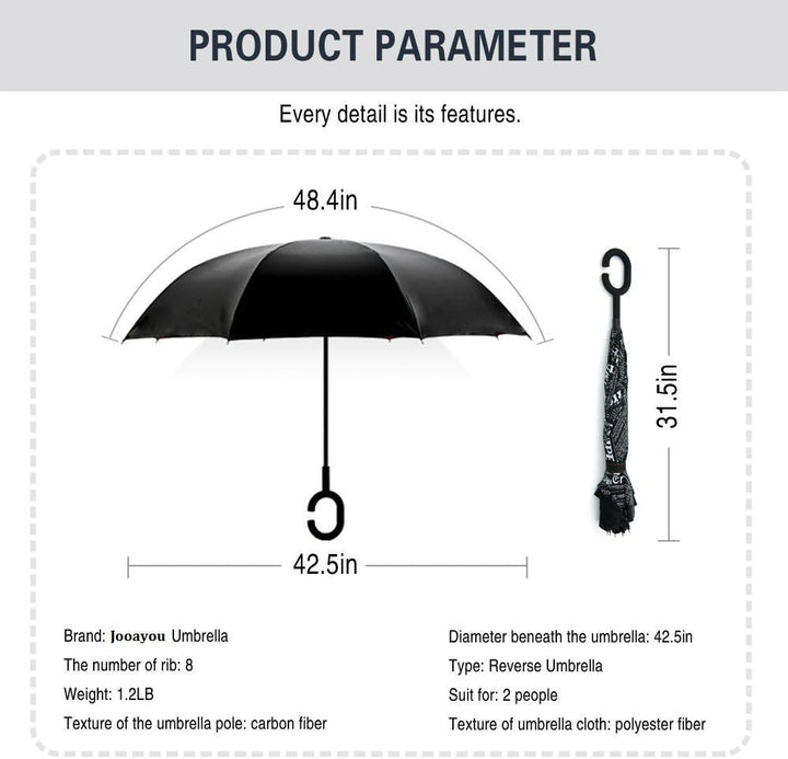 Jooayou Umdrehbarer Regenschirm mit 2 Flächen, C-förmiger Griff, rückseitig faltbarer Regenschirm, A