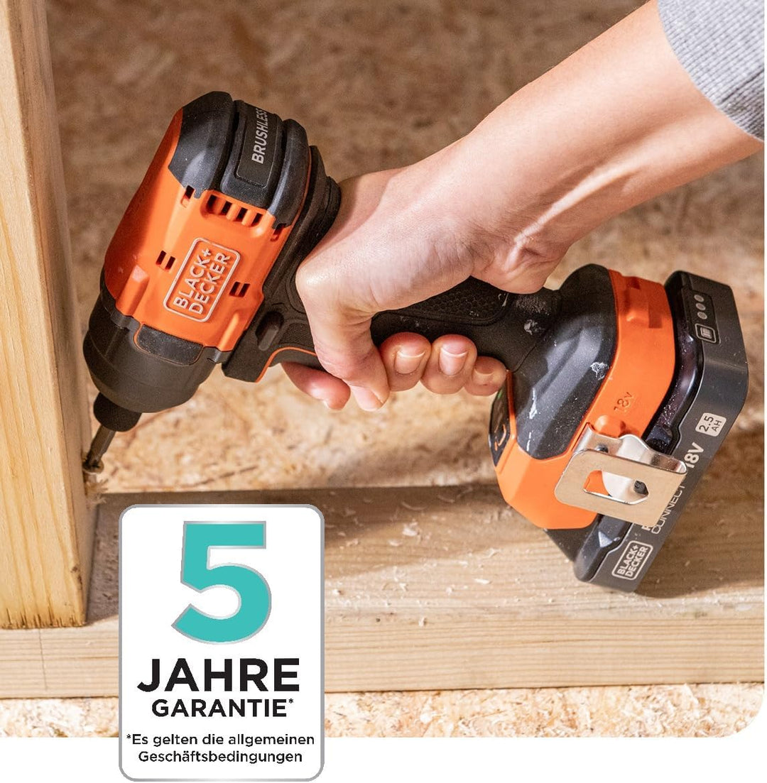 BLACK+DECKER Bürstenloser Schlagschrauber, Akku-Schlagschrauber ohne Akku & 20 x Bohrer, ohne Akku o