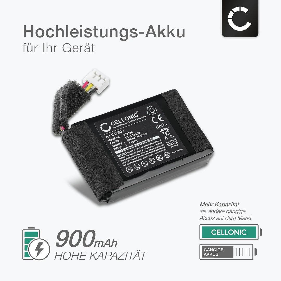 subtel 1x Akku kompatibel mit Bang &amp; Olufsen BeoPlay P2, C129D2 | 1x, (900mAh-7.4V-Lithium-Polymer),